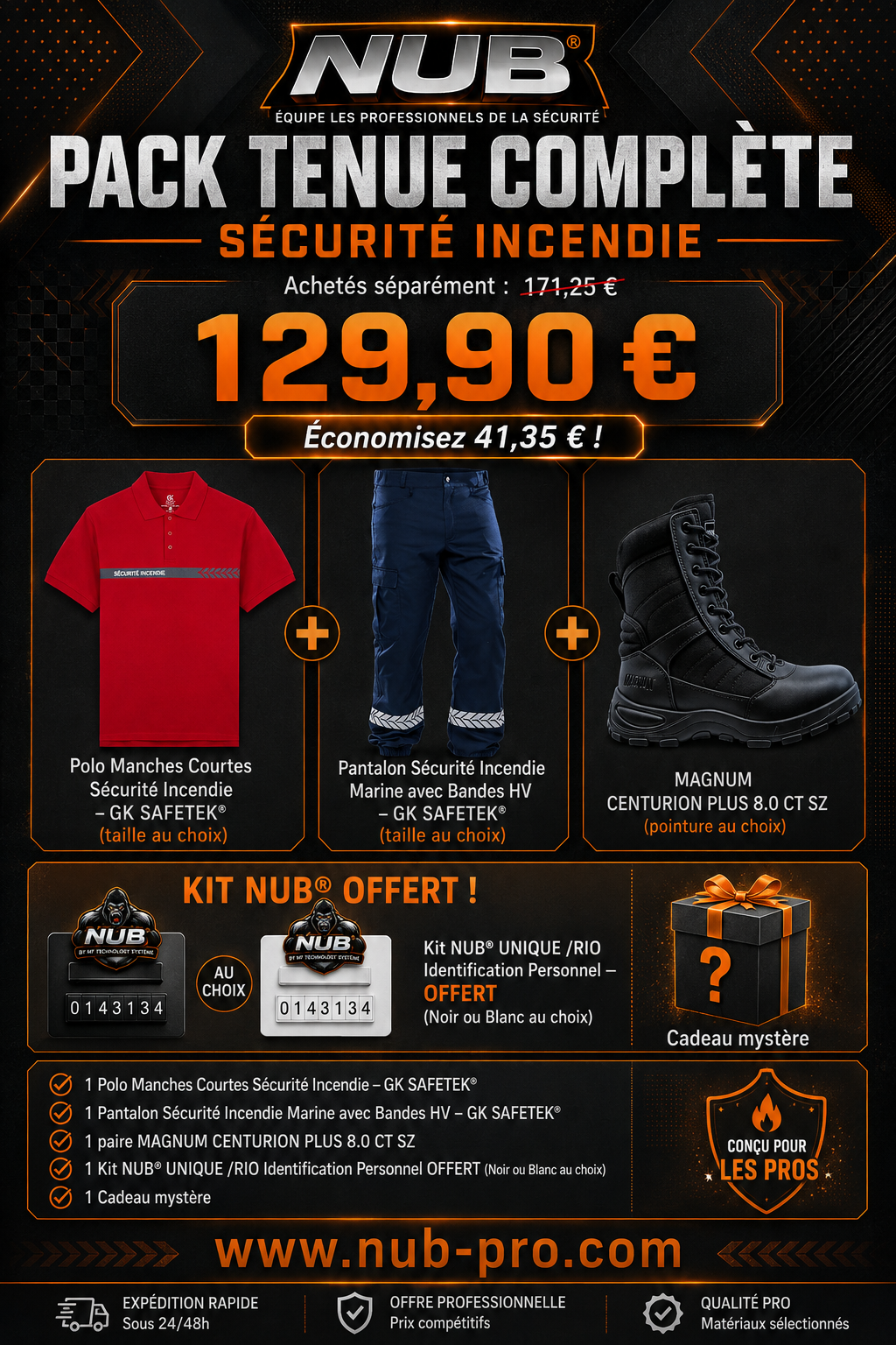 PACK TENUE COMPLÈTE – Sécurité Incendie | GK SAFETEK® - CADEAUX OFFERT NUB®