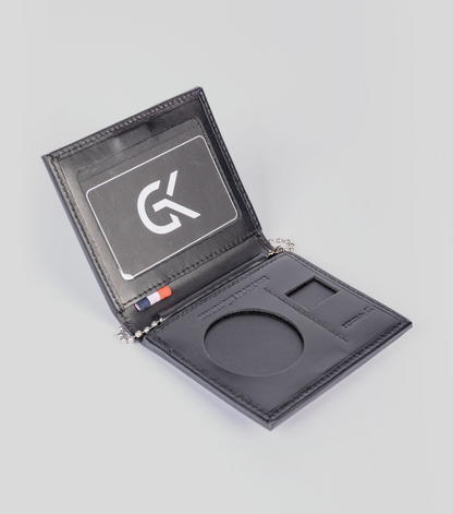 Porte-cartes cuir noir avec emplacements grade et médaille – GK 4187C