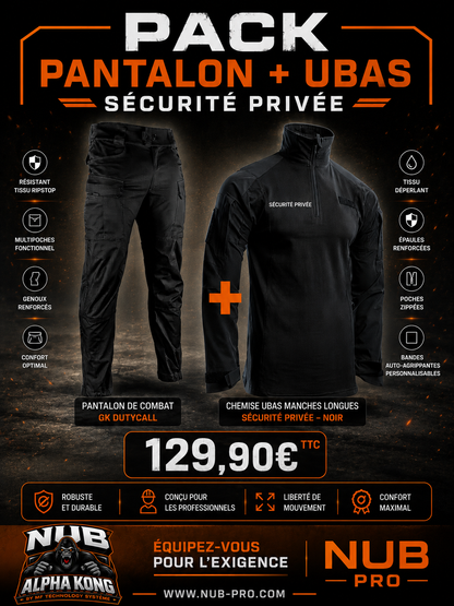 Pack Sécurité Privée UBAS SÉCURITÉ PRIVÉE  + PANTALLON COMBAT NOIR-GK