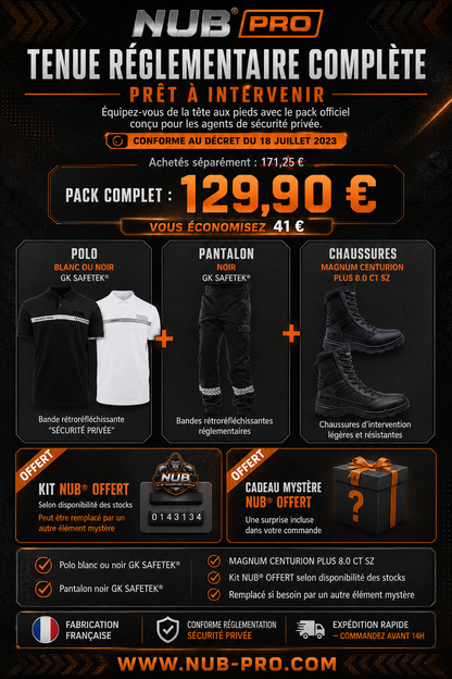 PACK TENUE COMPLÈTE – Sécurité Privée | GK SAFETEK® + CADEAUX OFFERT NUB®