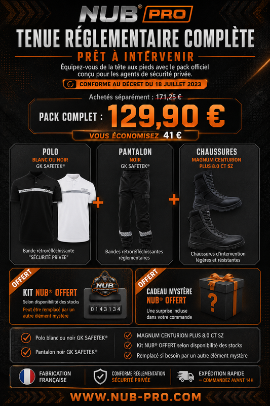PACK TENUE COMPLÈTE – Sécurité Privée | GK SAFETEK® + CADEAUX OFFERT NUB®